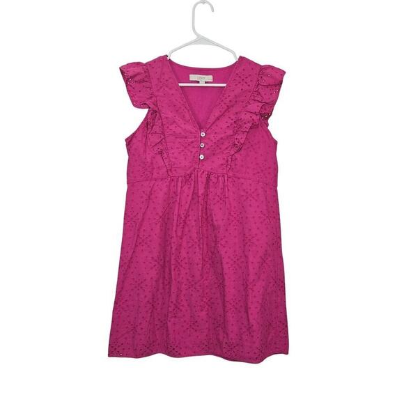 LOFT Dresses & Skirts - Ann Taylor LOFT Pink Dress Eyelet V-neck Flutter Sleeve Size Small Petite Cotton